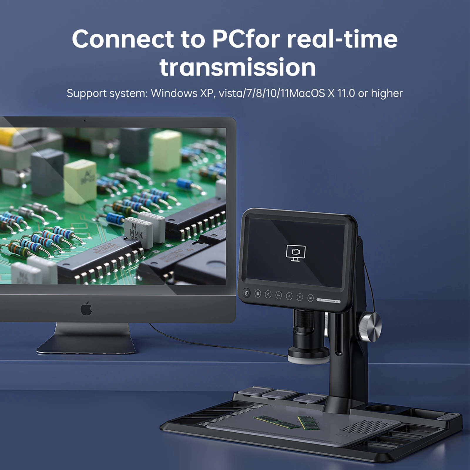 ALEEZI 318A 50-1600X 12MP 7inch IPS microscope camera digital electron microscope with stable repair stand