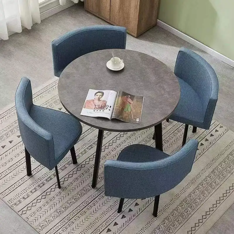 Modern cheap leather fabric metal dining table and chairs set 4 chairs for dining room sets 4 chairs