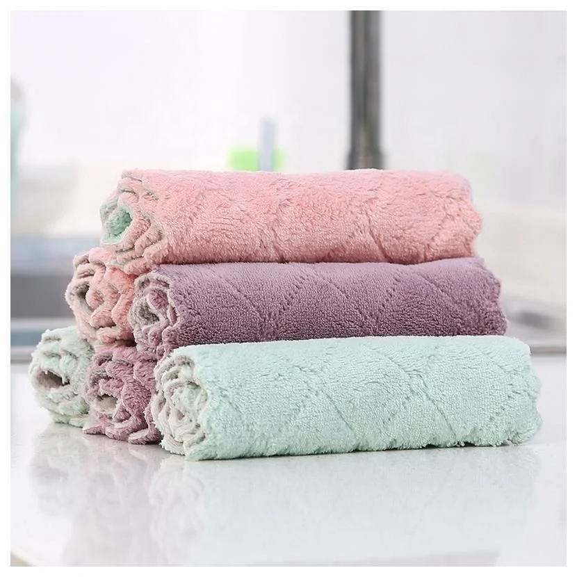 Thicken Restaurant Coral Velvet Oil-Free Thick Cleaning Dish Cloth Bowl Washing Towel Kitchen Cleaning Cloth
