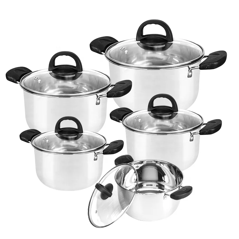 Wholesale Ollas De Acero Inoxidable 10pcs Cooking Pot Set Stainless Steel Pot Set Cookware Set Cooking