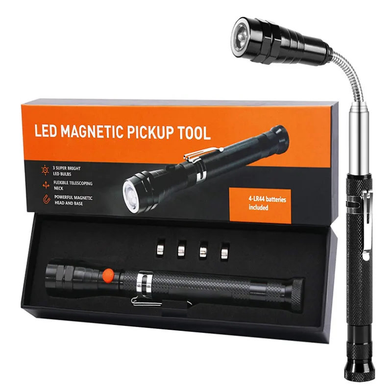 Customized Logo Practical Gifts For Men LED Magnetic Pickup tool Telescoping Flexible Flashlight For Car Repair