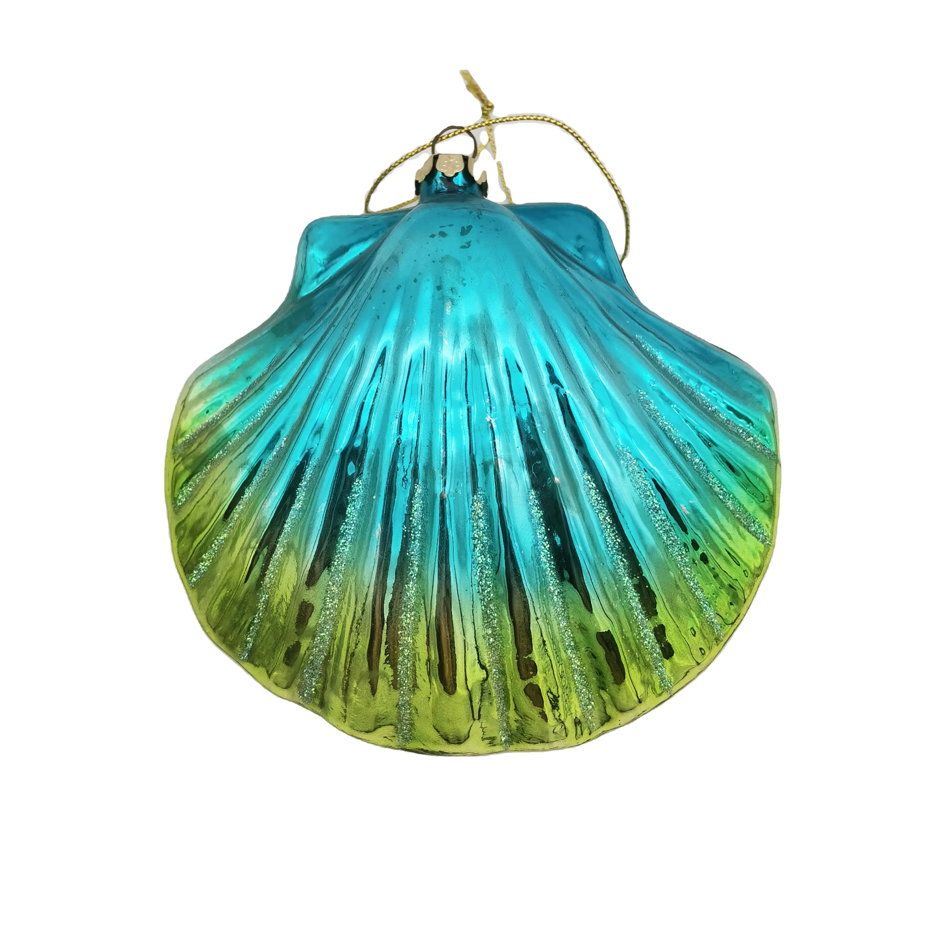 Custom Hand Painted Christmas Home Decoration Glitter Glass Sea Shells Ornaments Crafts