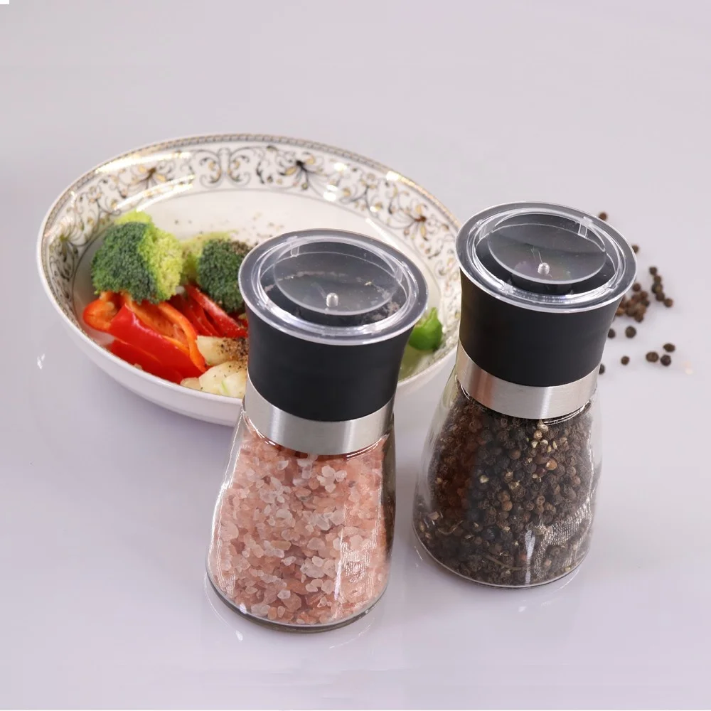 Factory Direct Sale Plastic Glass Manual Salt and Pepper Grinder Set