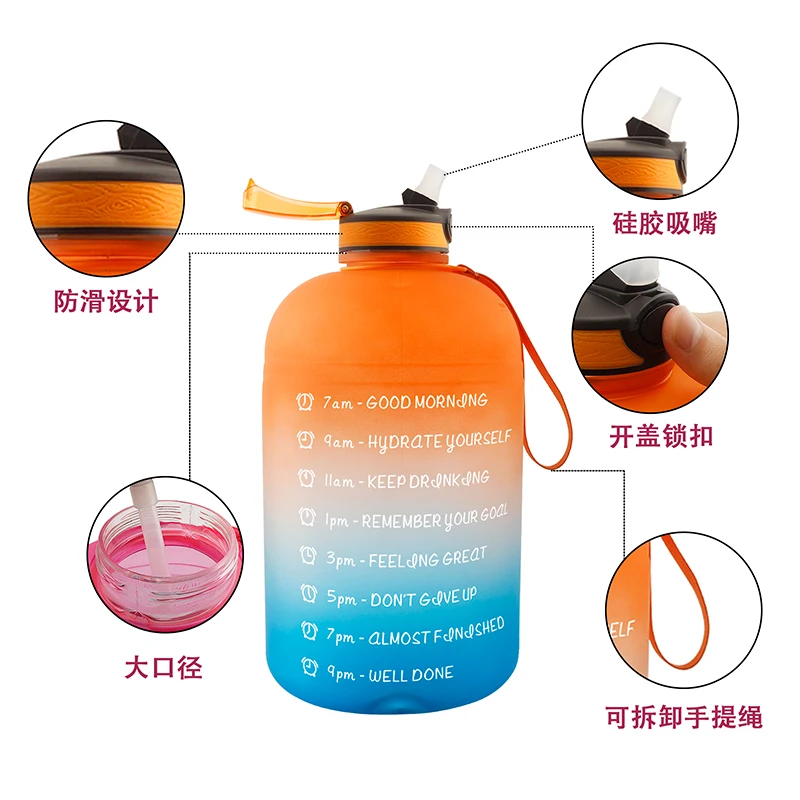 3.78L BPA Free Large Capacity Water Bottle with Straw Motivational & Time Marker GYM Drinking Jug BPA Free Sports Outdoor