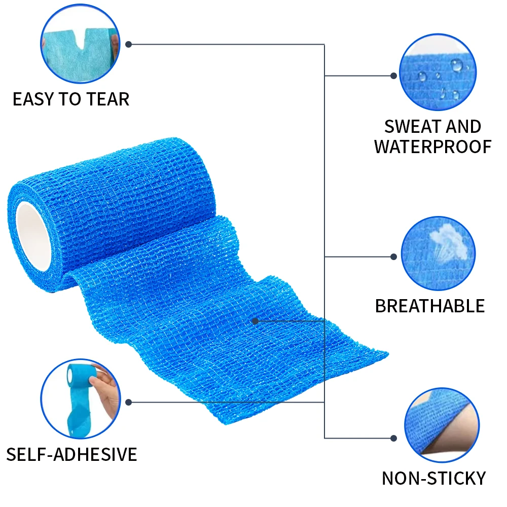Self-Adhesive Medical Tape (2 inch) - Pack of 12 - Cohesive Bandage Wrap Rolls - Waterproof Athletic Tape - Self Adhesive