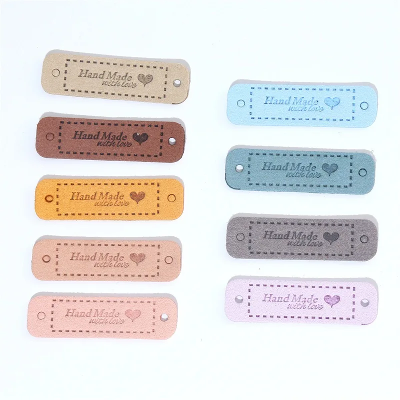 Colorful handmade embossed Suede Leather Labels tag  For DIY Clothes Sewing Tags