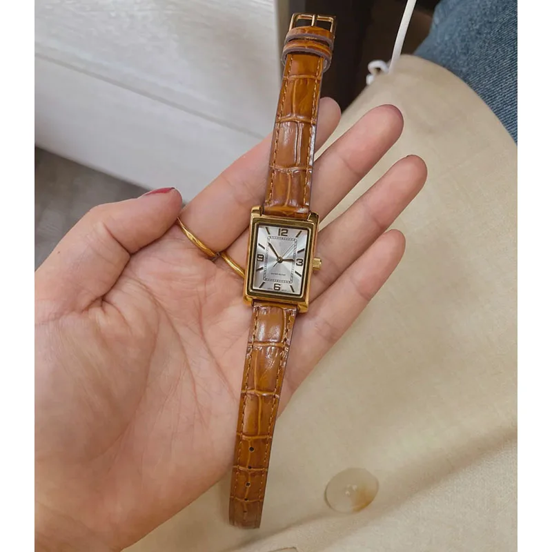 Vintage Rectangle Square Ladies Leather Wrist Quartz Watch