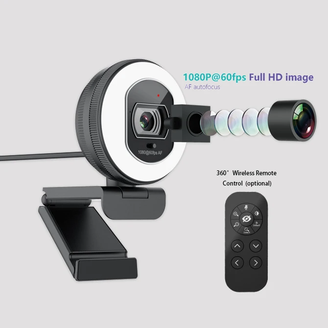 Webcams USB Mini Camera With Mic Built-in Privacy Cover For PC Ring Light Webcam 1080p Autofocus Free Driver HD Webcam 1080p