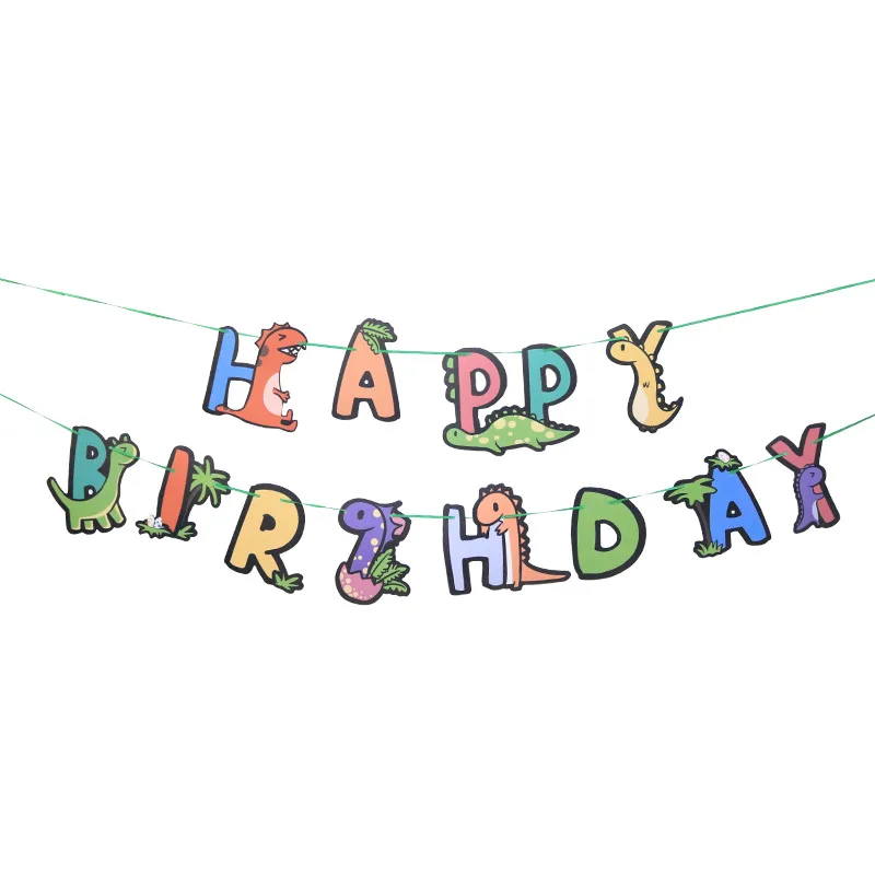 Wholesale birthday decoration happy birthday letter banner paper cartoon animal dinosaur banner