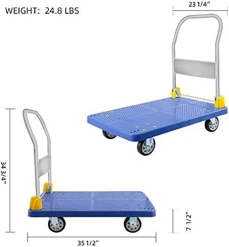 Platform Truck with 880lb Load Capacity Flatbed Push Dolly Foldable Push Hand Cart for Loading and Storage Noiseless