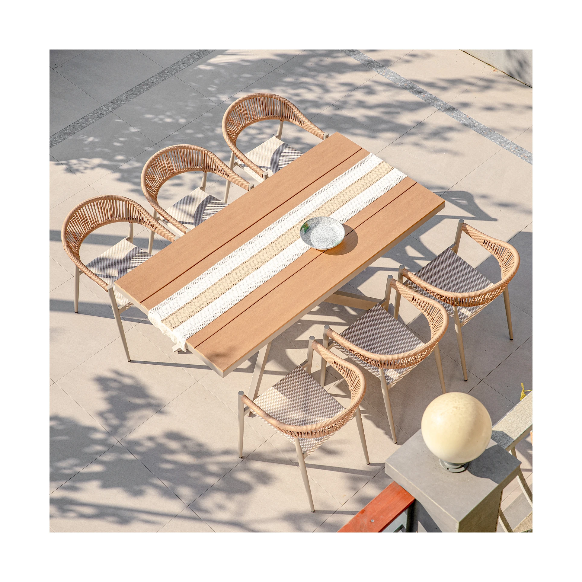 Dining Canteen Restaurant Chair Table Set Home Outdoor Garden Stackable Furniture Patio PE Rattan Wicker Chairs