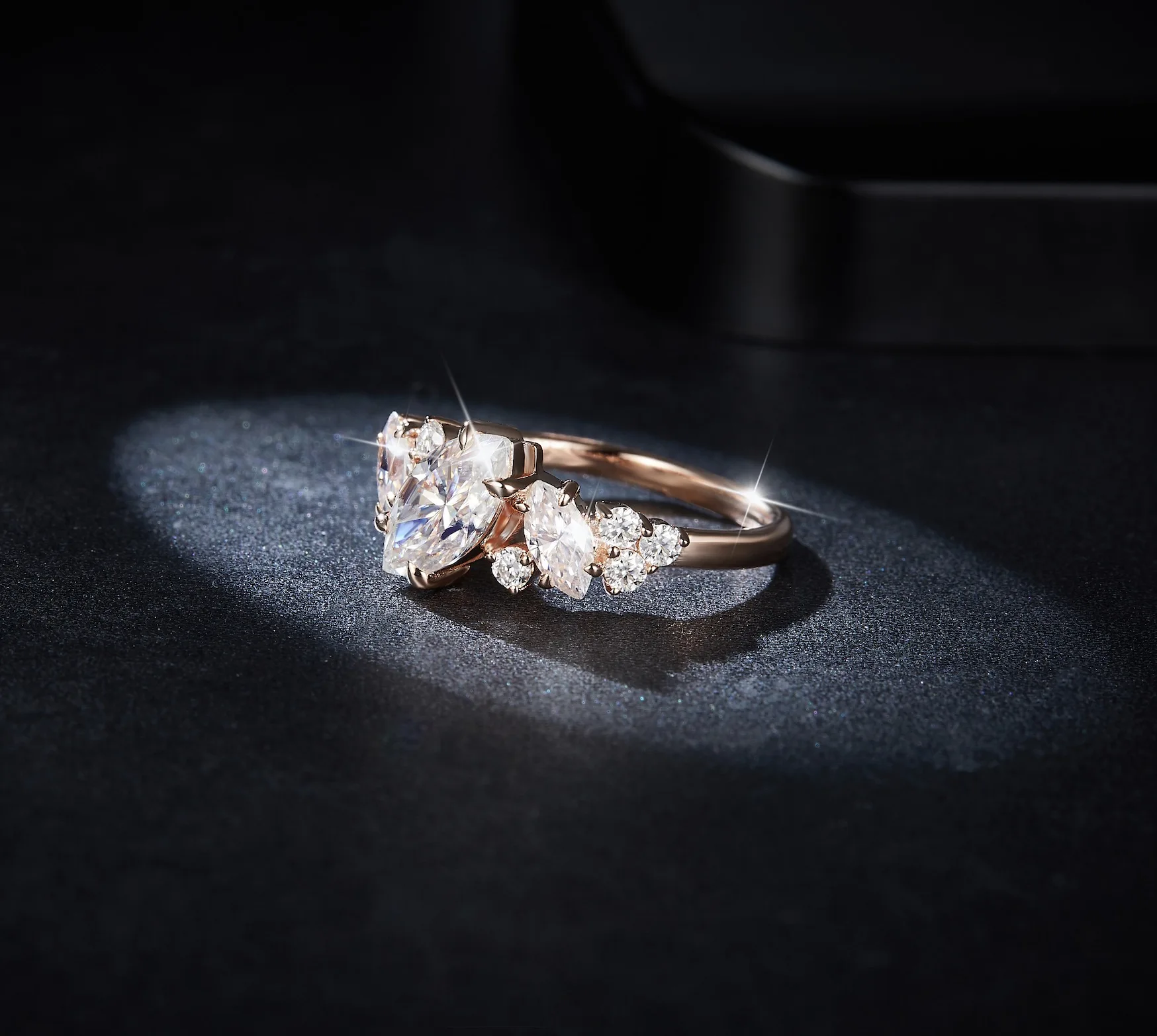 Women Rings Factory Price Customized 925s Sterling Silver 18K Rose Gold Plated Marquise Moissanite Ring