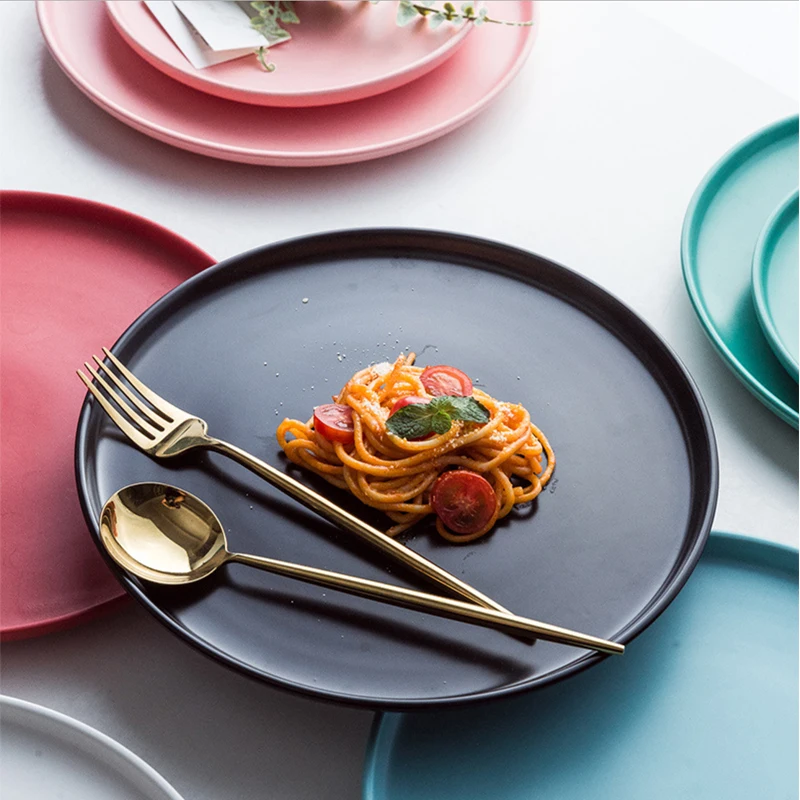 Factory Direct Nordic 8 Inch Creative Matte Ceramic Spaghetti Pizza Ceramic Round Plate