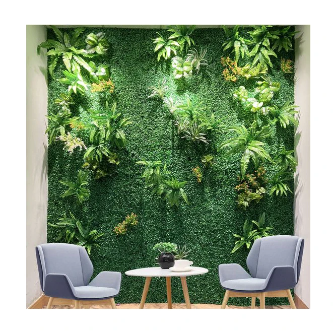 P4 Anti-uv Plastic Leaf Plant Faux Boxwood Mat Green Foliage Panel Artificial Grass Wall for Outdoor