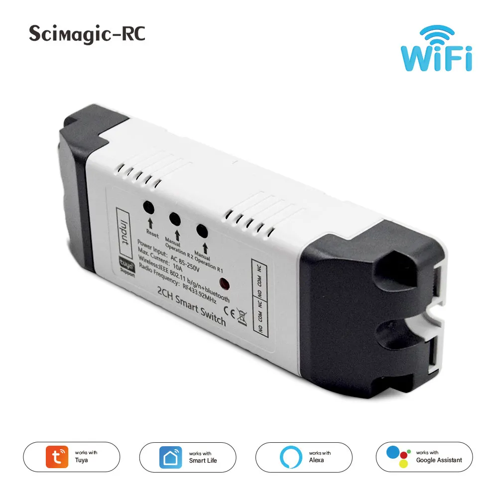 E0804 2CH Tuya APP Wifi Wireless DIY Smart Switch Module AC 85-250V Smart Home Garage Universal Remote Relay Alexa Google Home