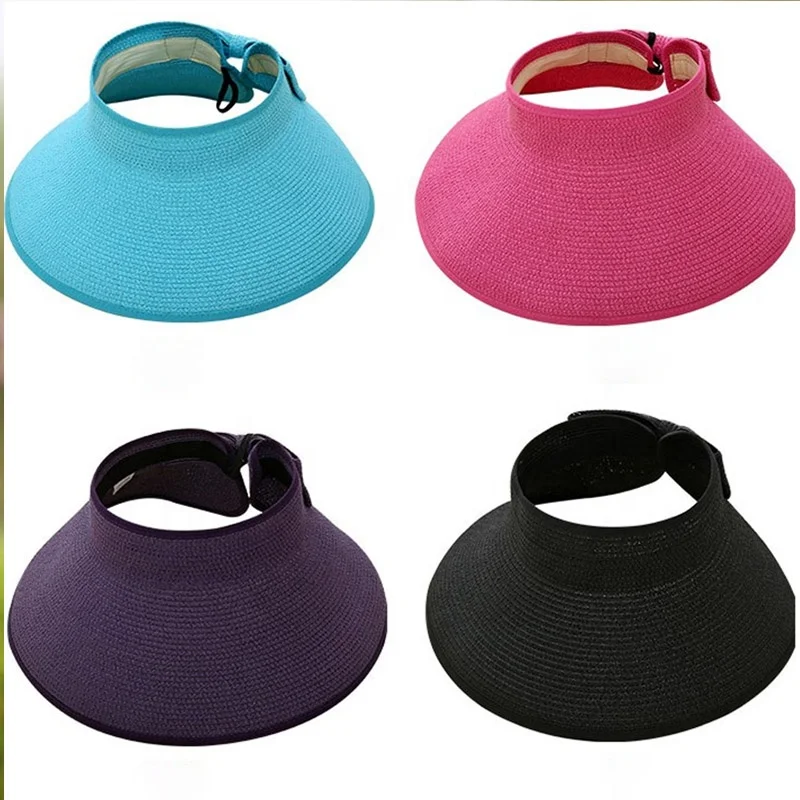 Promotional Fashionable Ladies Chapeau Femme Summer Brown Natural Straw Sun Visor Hat