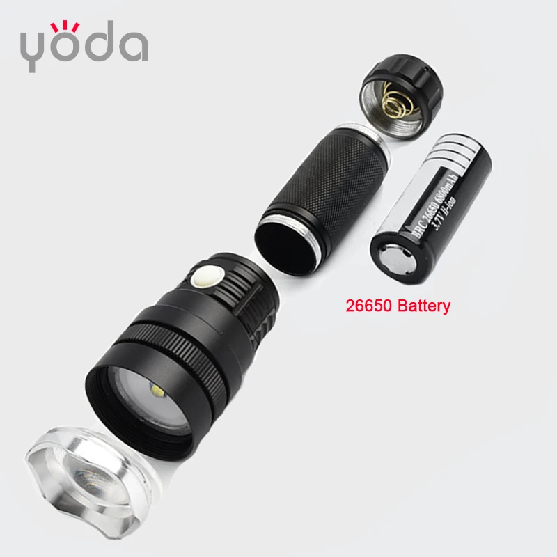26650 lithium battery  zoomable adjustable usb rechargeable 2000 lumen 1000m high power super bright xhp50 flashlight