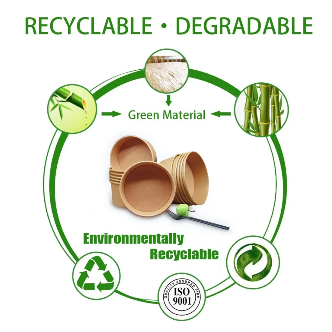 1050ml Chinese Lunch kraft Disposable Take Away Food Tableware Paper Salad Bowl