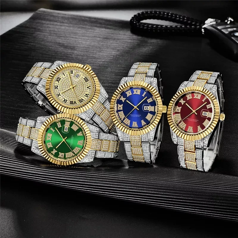 stainless steel gold hand diamond mans watch ladies women luxury wrist men quartz watches