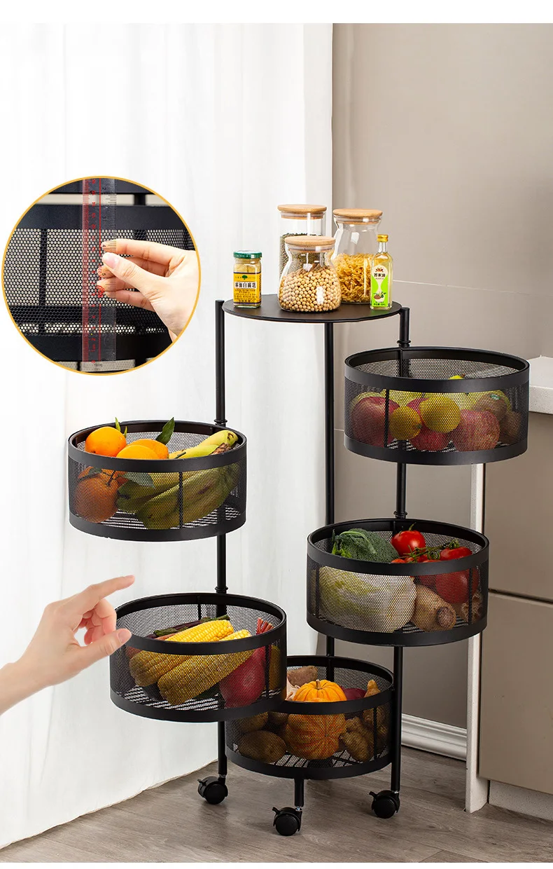 Rotating Vegetable Shelving Kitchen Floor Multi - layer Shelving Cylindrical Storage Rack