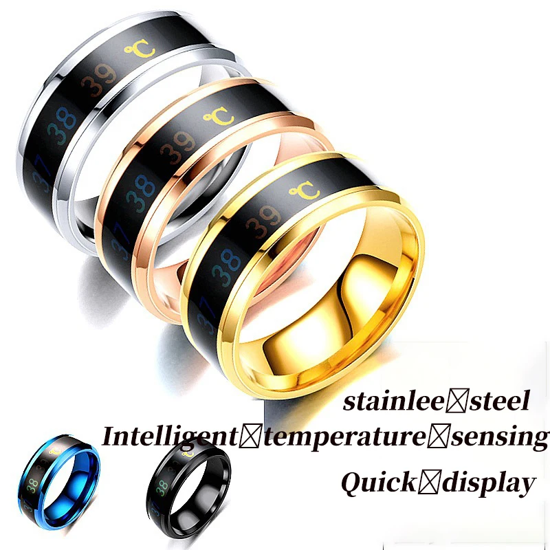 Non Tarnish Stainless Steel 18k Pvd Gold Smart Temperature Color Mood Couple Finger Ring Men Women Geometric Knuckle Ring