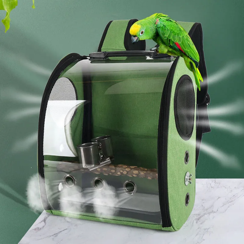 Parrot Birdcage Breathable Backpack Lightweight Outdoor Travel Pet Parakeet Hard Side Belt Bracket with Food Cup Birds Backpack