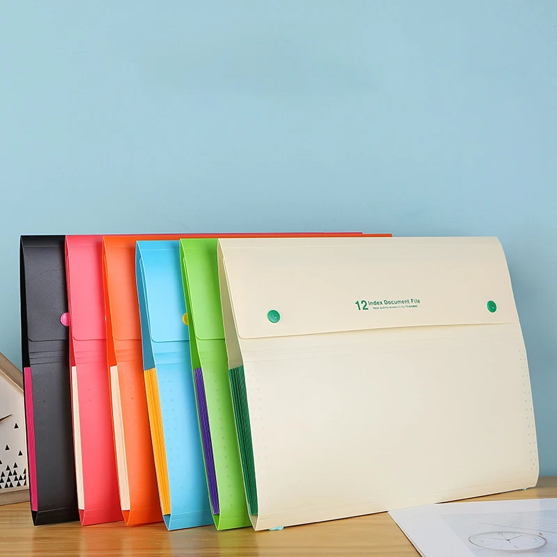 Plastic File Folder Decorative Expanding File Folders Accordion Document Organizer with Labels and Snap Button Closure