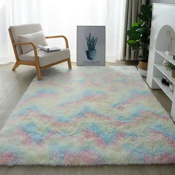 Hot Sale China Factory Ins Style Custom Soft Mat Different Solid Tie-dyed Color Plush Rug Living Room Fluffy Carpet