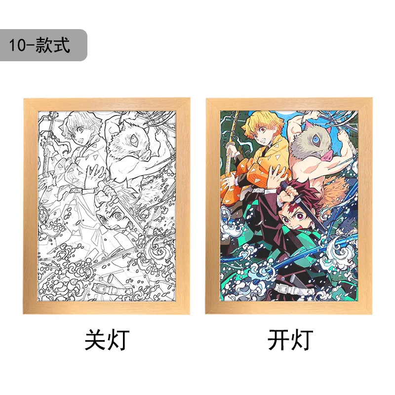 24 Designs Demon Slayer Photo Frame led light painting and wall art Anime lightbox poster Cartoon Bedside Night Light Lamp box
