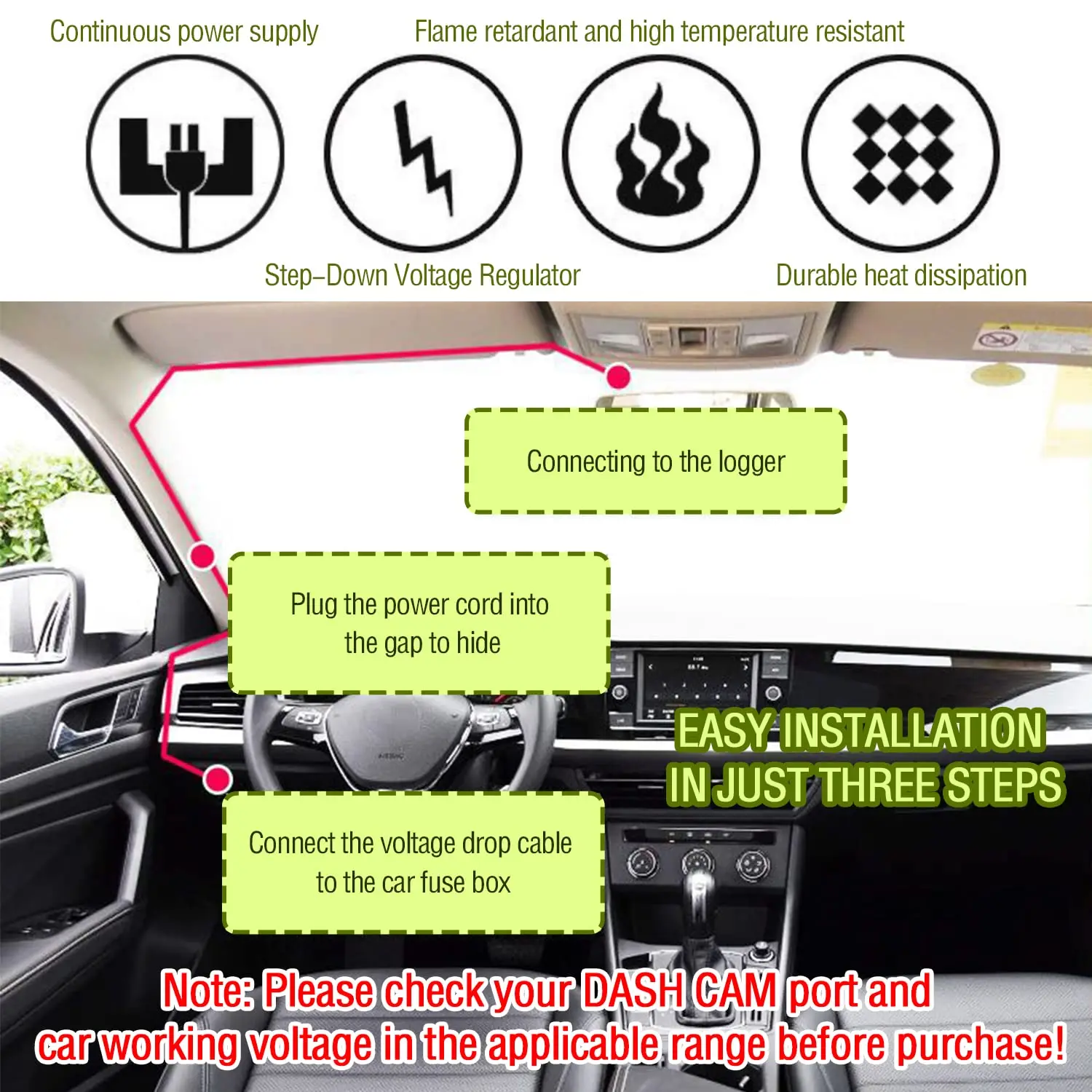 USB C Dash Cam Hardwire Kit 12V-30V to 5V 2.5A Dash Camera Charger Power Supply with 4pcs 16amg Car Fuse Tape 5B Blade Fuse