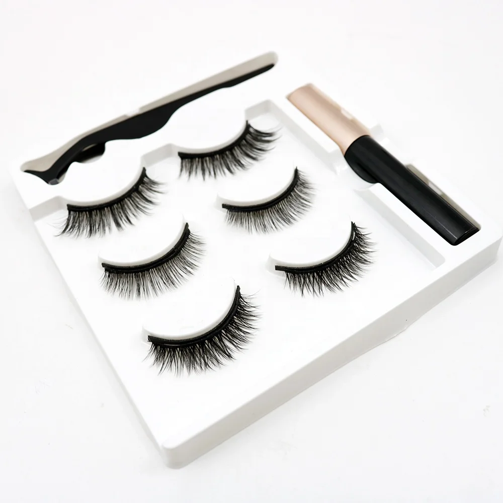 Hot Sale free samples false magnetic eyelash packaging with 3 Magnetic eyelashes