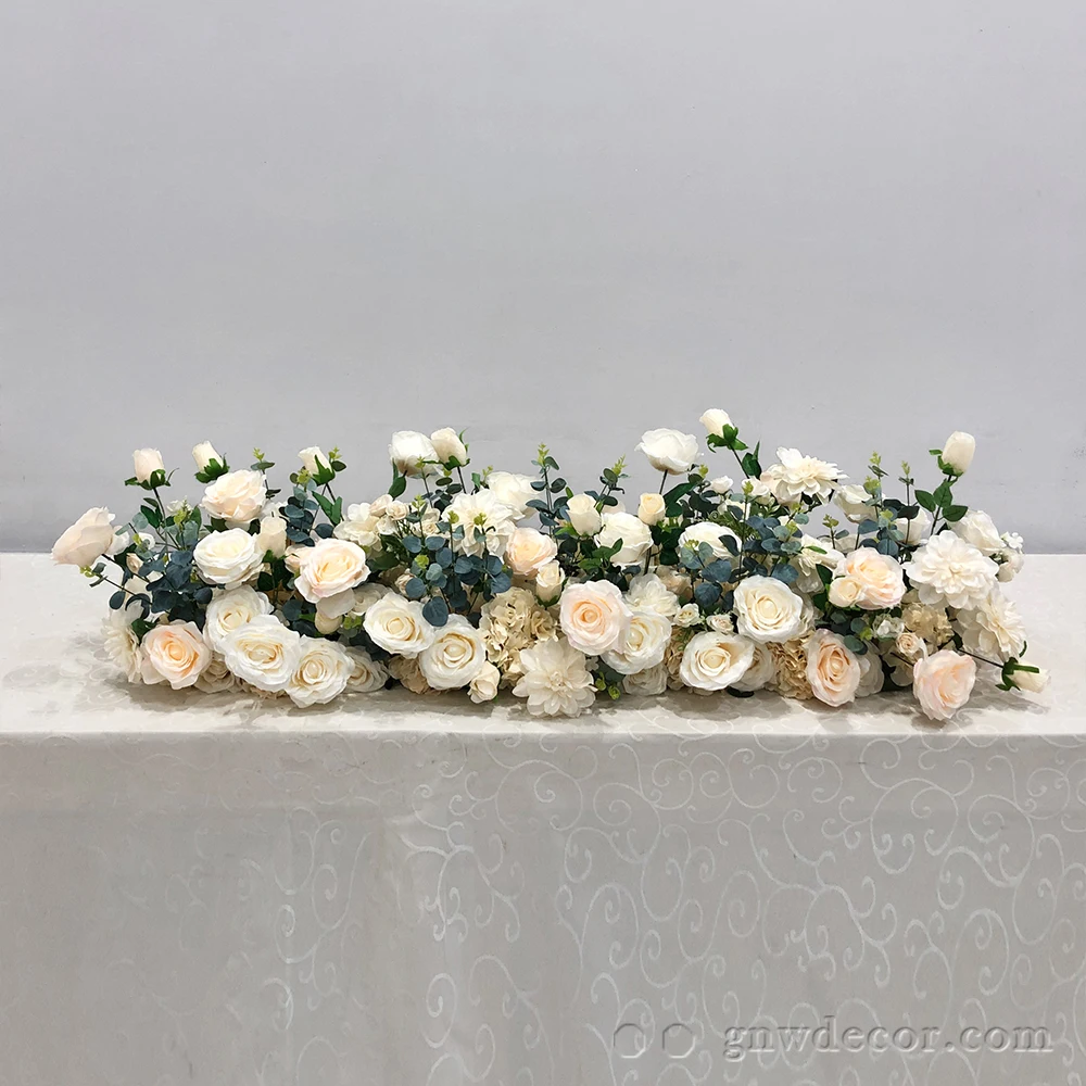 For Wedding Silk Champagne Rose Hydrangea Centerpieces Marriage Greenery Garland Flower Aisle Runner