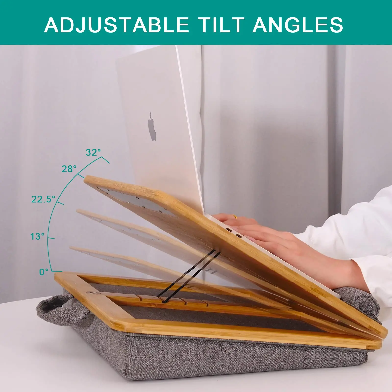 4-Slot Tilting Angle Portable Bed Tray Bamboo Lap Desk Adjustable Laptop Table With Cushion for Home Office