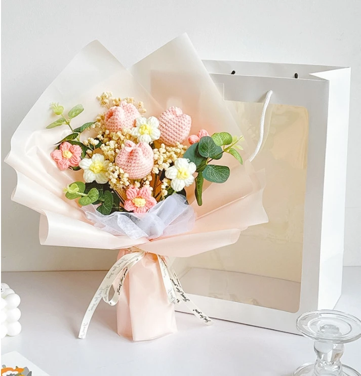 Handmade Yarn Tulip & Rose Bouquet Durable Art Style for Girls Women for Home Decoration Use a GiftWorthy Addition