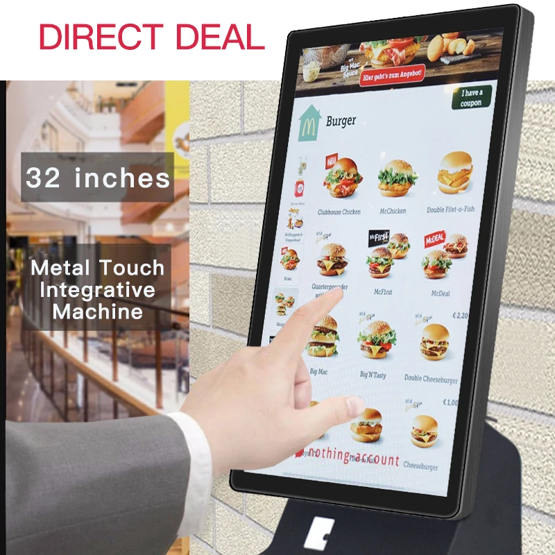 Crtly 32inch food machine self order kiosk in restaurant payment standing floor self kiosk cash payment kiosk