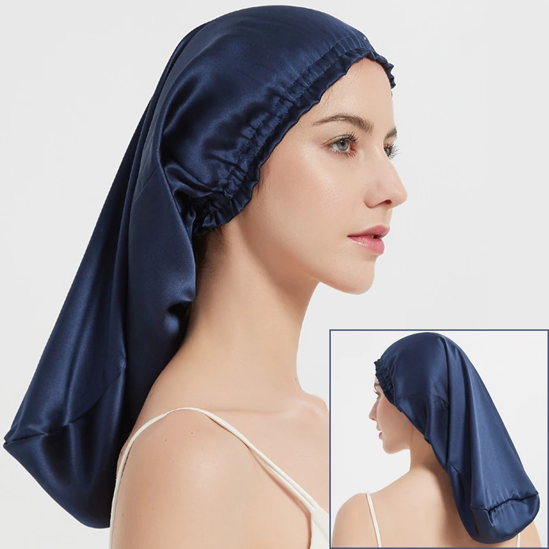 Women Silk Night Sleep Hats Double Layer Head Cover Custom sleeping cap Adjustable silk Satin Bonnet