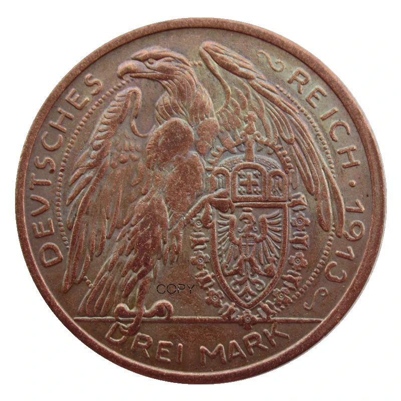 Reproduction Euro German 3 Mark  Wilhelm II 1913 Copper Antique Souvenir Custom Metal Coins
