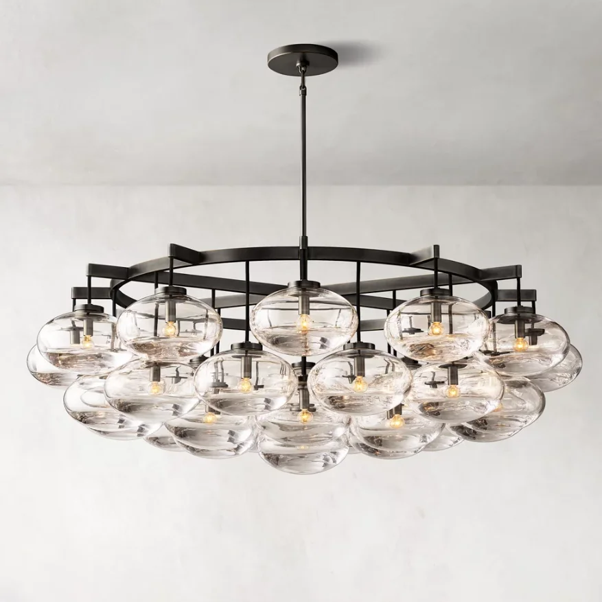 Customizable American Industrial Style Glass Pendant Light For Hotel Stairwell Living Light Big Ball Black Chandelier