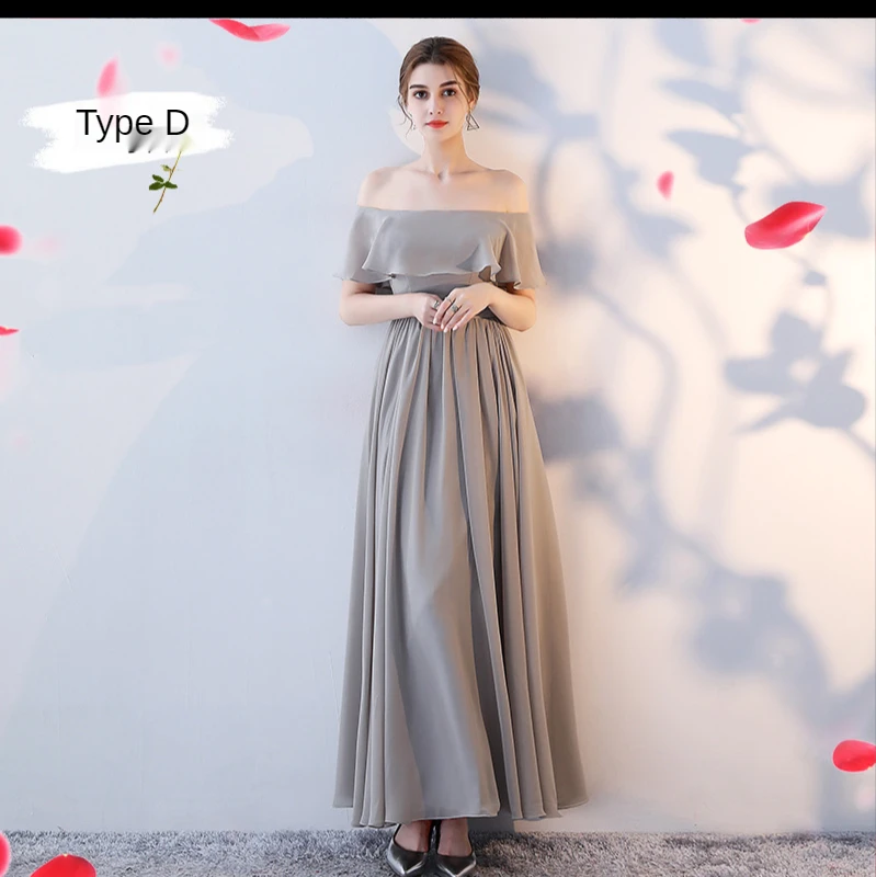 
2021 Spring Cheapest Chiffon Off Shoulder Pink Backless Evening Dinner Long Loose Plus Size Bridesmaid Dresses 