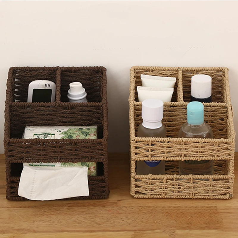 LINDON Office Bathroom Living Room Desk Countertop Organizer Woven Storage Baskets