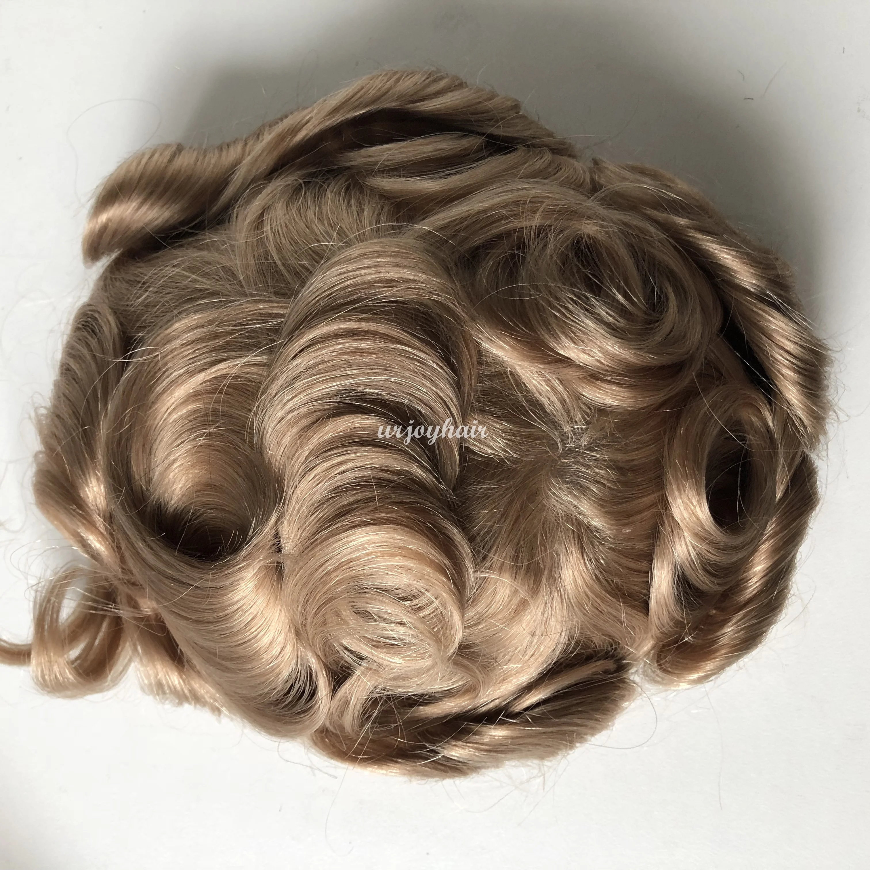 Brown Indian Remy Hair #22R honey blonde color Thin PU Hair Replacement System Hairpieces Mens Toupee