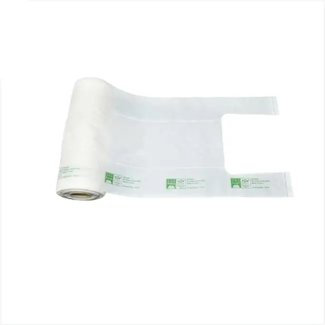 Wholesale Compostable Pla Corn Starch Supermarket Plastic Tshirt Food Packaging Vest Grocery Bag On Roll