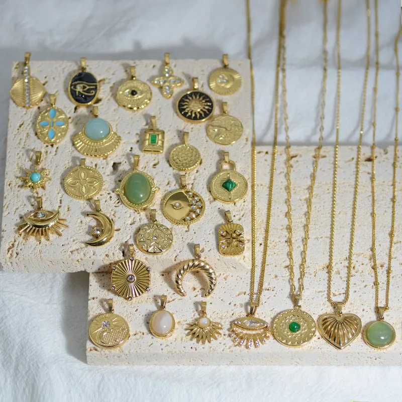 Wholesale Natural Stone Moon Sun Drop OilPendant Accessories Various Titanium Steel Jewelry Charm Pendant Chain Necklace For DIY