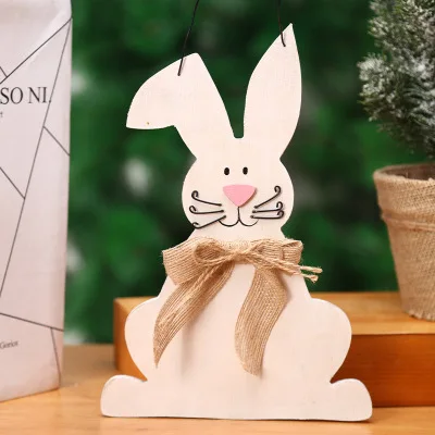 
2021 Cute Hanging Tags Pendants Easter Rabbit Wooden Decorations Bunny Toys DIY Crafts 
