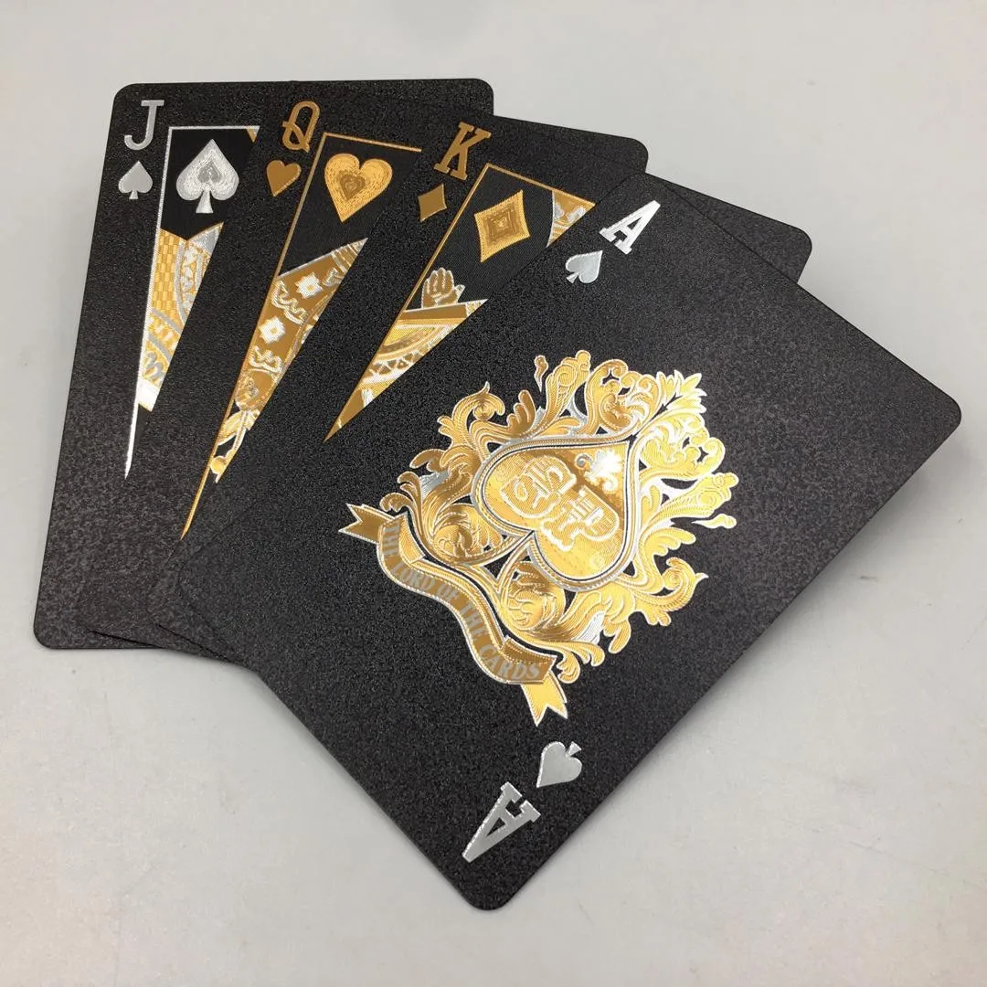 Custom Logo Playing Cards Front And Back Waterproof Black Gold Paper Holographic Poker Playing Cards Printing