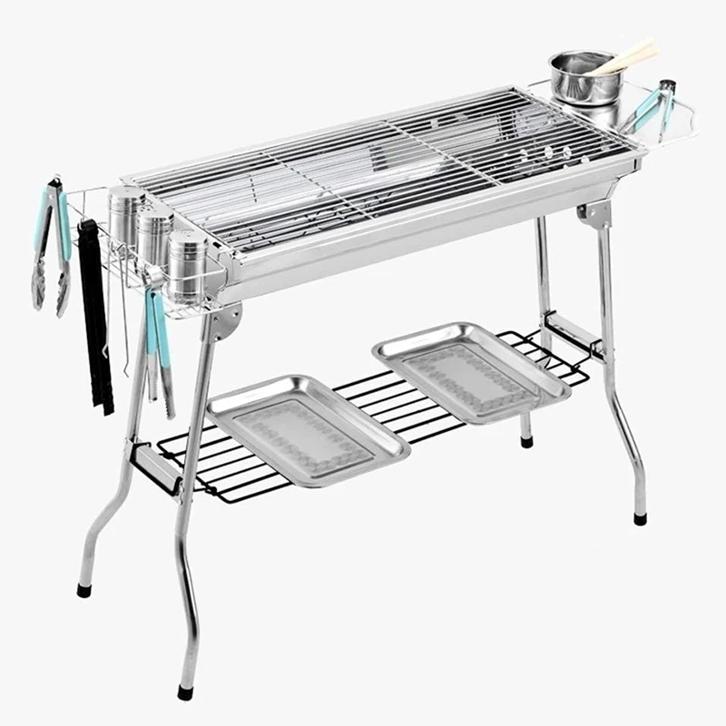 Outdoor Camping Multi-functional Metal Portable BBQ grill Easy Carry Foldable Stainless Steel Barbecue Charcoal Grill