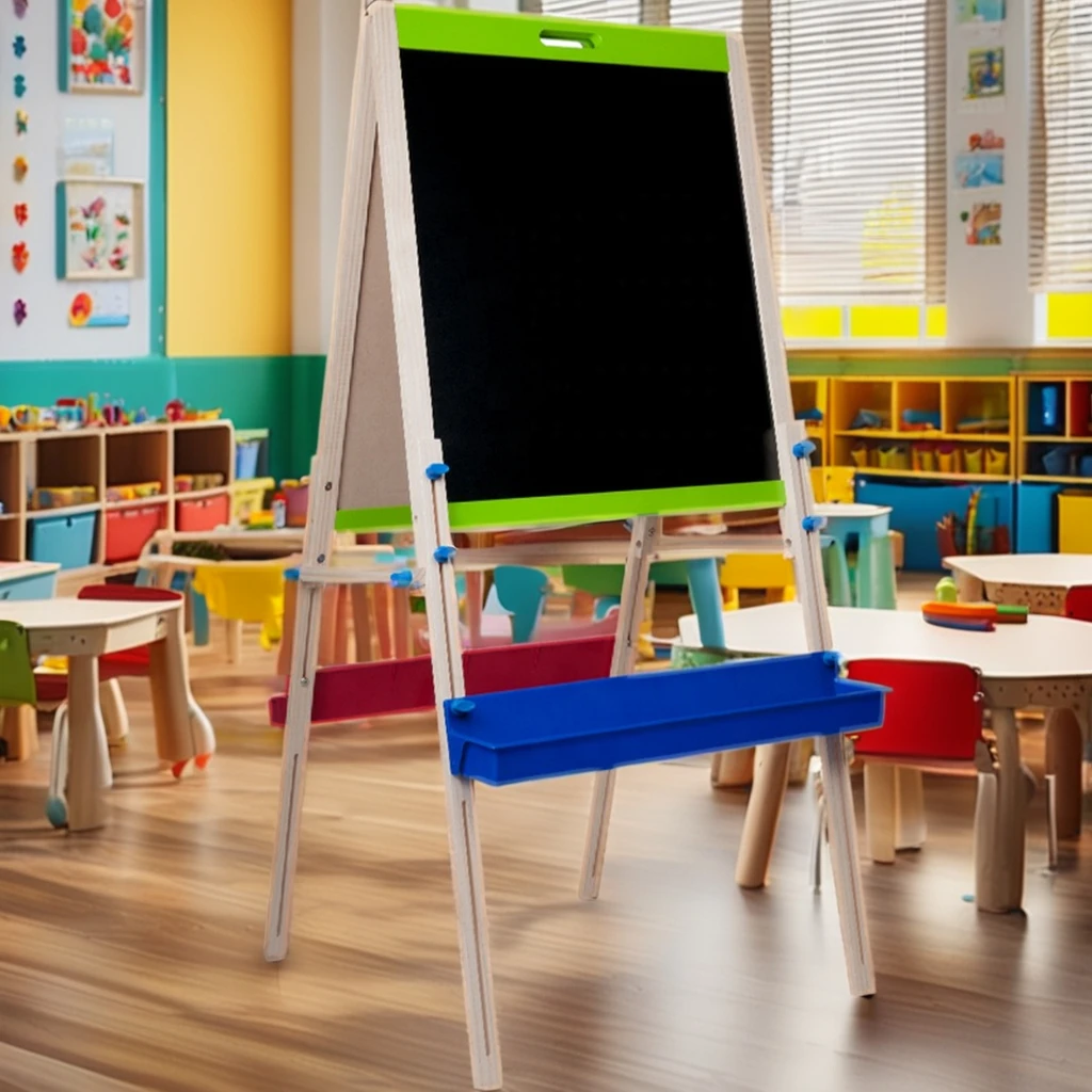 Adjustable Double Side Blackboard Magnetic Whiteboard Wooden Stand Easel for 2-4 Years Old Unisex Children Drawing Toys Painting