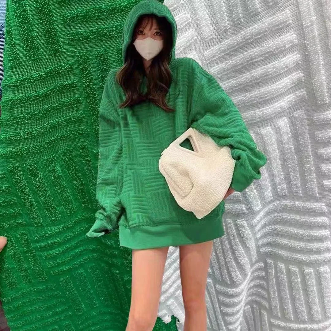 Ready goods new style BV green CVC jacquard single side terry towel fabric for hoodie