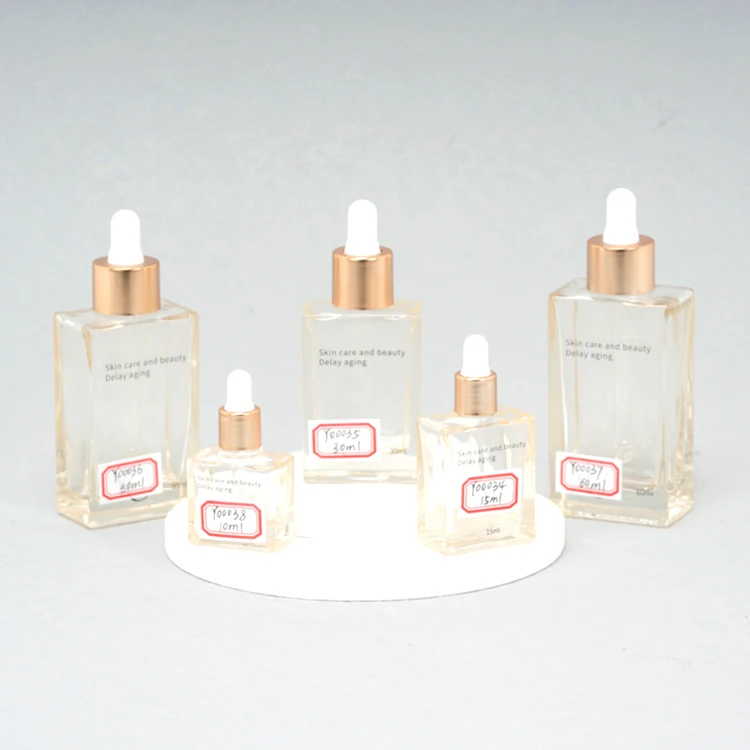 Custom Colour 30ml 50ml 60ml 100ml Flat Square Rectangle Cosmetic Clear Glass Dropper Serum Essential Oil Bottle With 30 50 ml