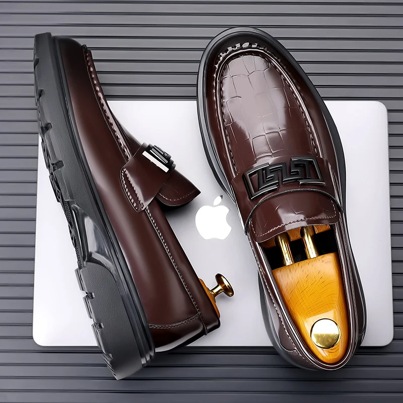 Men's Thick Sole Leather Shoes High End Trendy Shoes Lefu Shoes Business British Leisure PU Winter Shoes for Men Rubber 